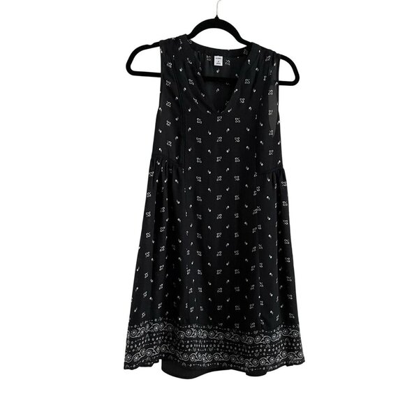 Old Navy Women XS Black Printed Boho V-Neck Sleeveless Georgette Swing Dress - Picture 2 of 8